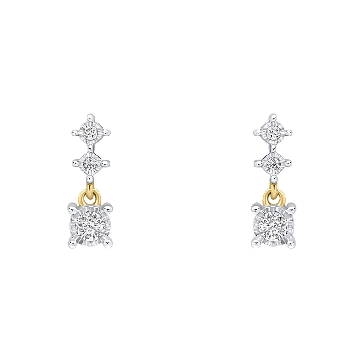 Natural Diamond Drop Earrings 9ct Yellow Gold 375 Hallmarked British Made