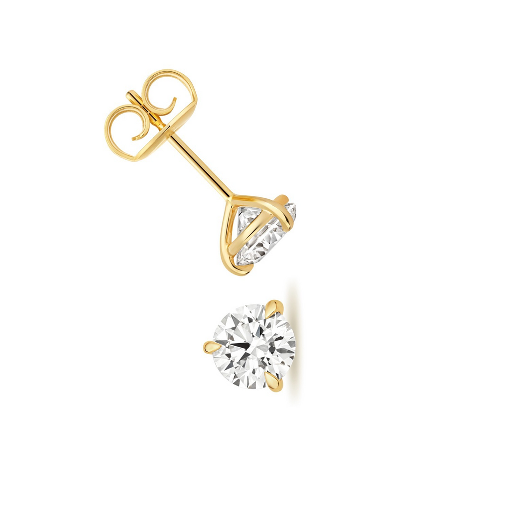 1 Lab Grown Diamond Prong Stud Earrings 18ct Yellow Gold Hallmarked British Made