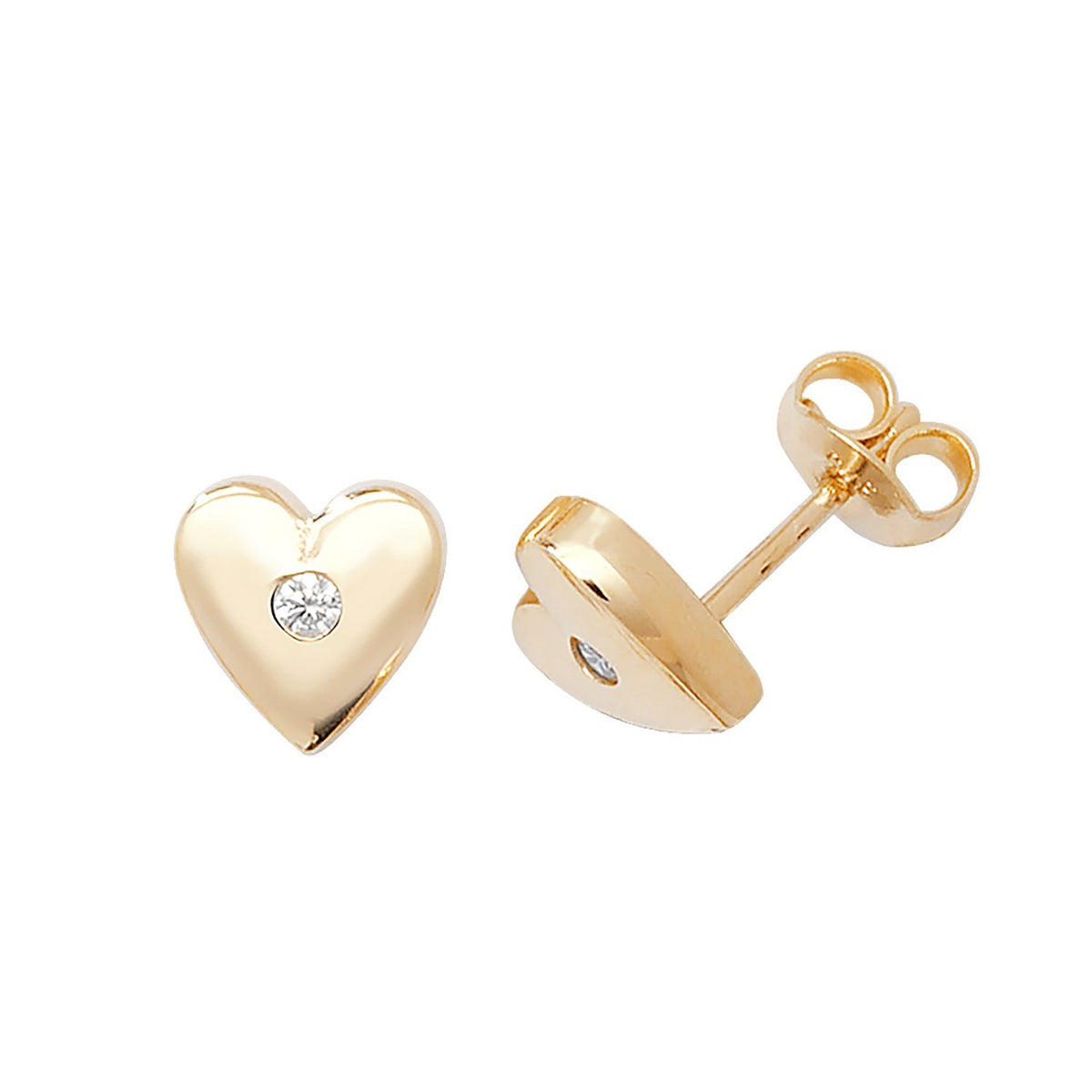 Chunky Flush Heart Stud Earrings 9ct Yellow Gold 375 Hallmarked Brand New Boxed