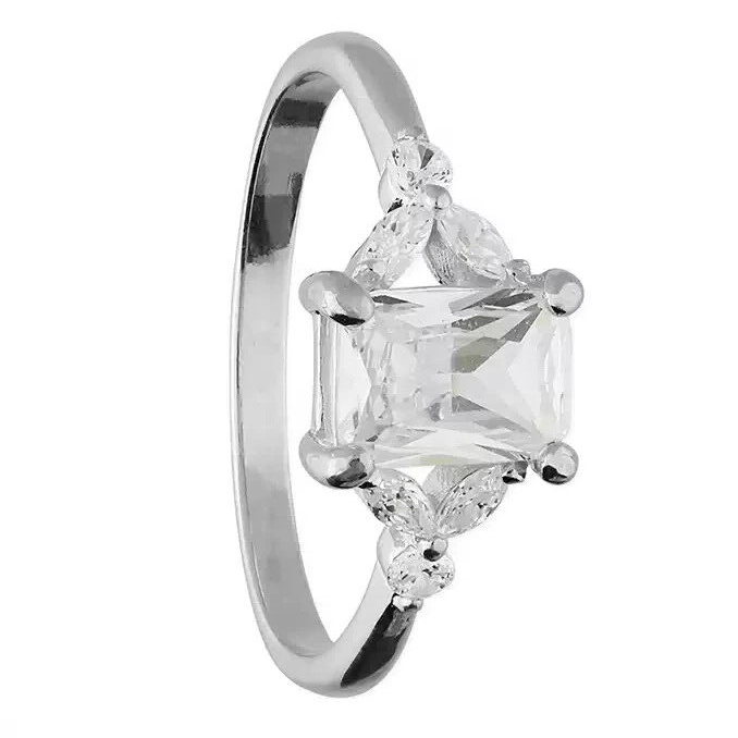 Rectangle Petal Surround Ring Sterling Silver 925 Hallmarked Size L - Q