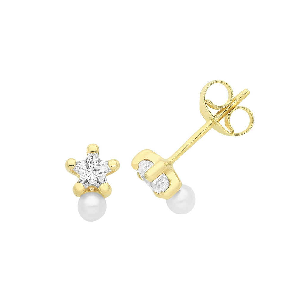Star Pearl Stud Earrings 9ct Yellow Gold 375 Hallmarked Brand New Boxed