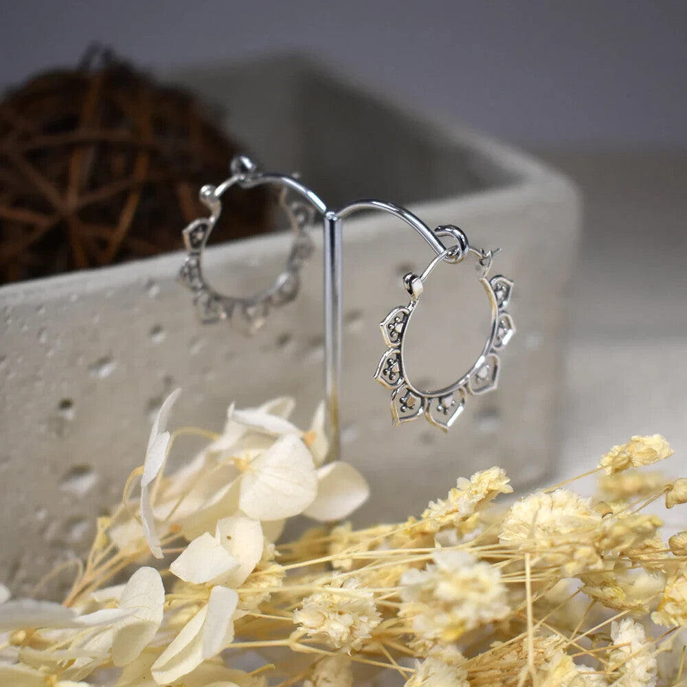 Floral Hoop Earrings Sterling Silver 925 Hallmarked British Made Brand New Boxed