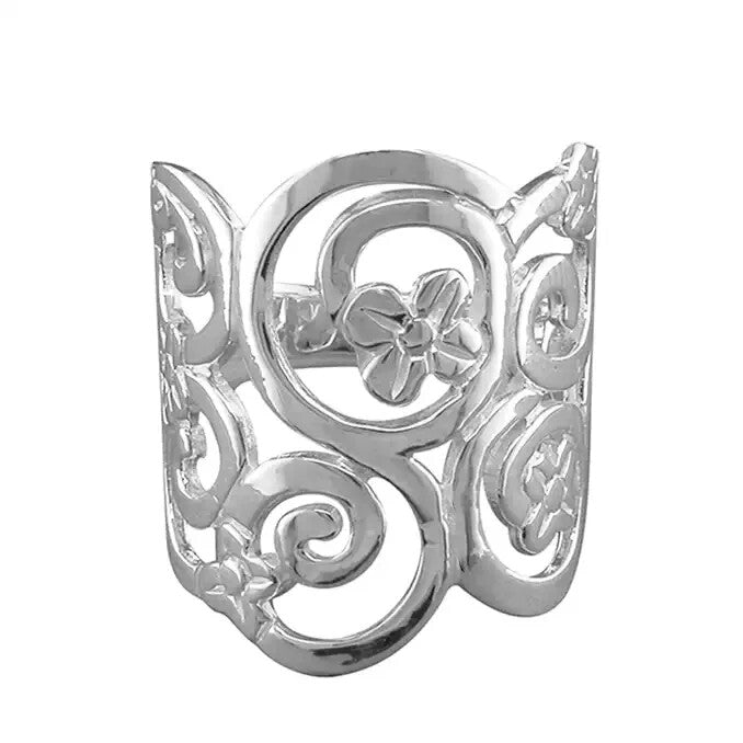 Large Floral Band Ring Sterling Silver 925 Hallmarked British Made Size M - T