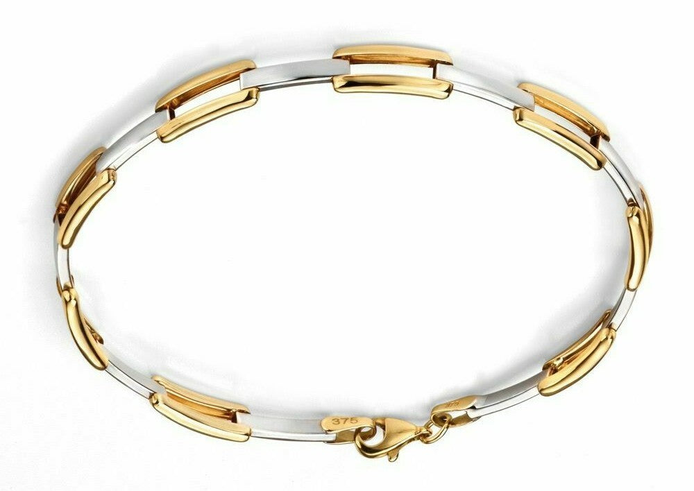 9ct Yellow and White Gold Oval Rectangle Link Bracelet (19.7cm) 375 Hallmarked