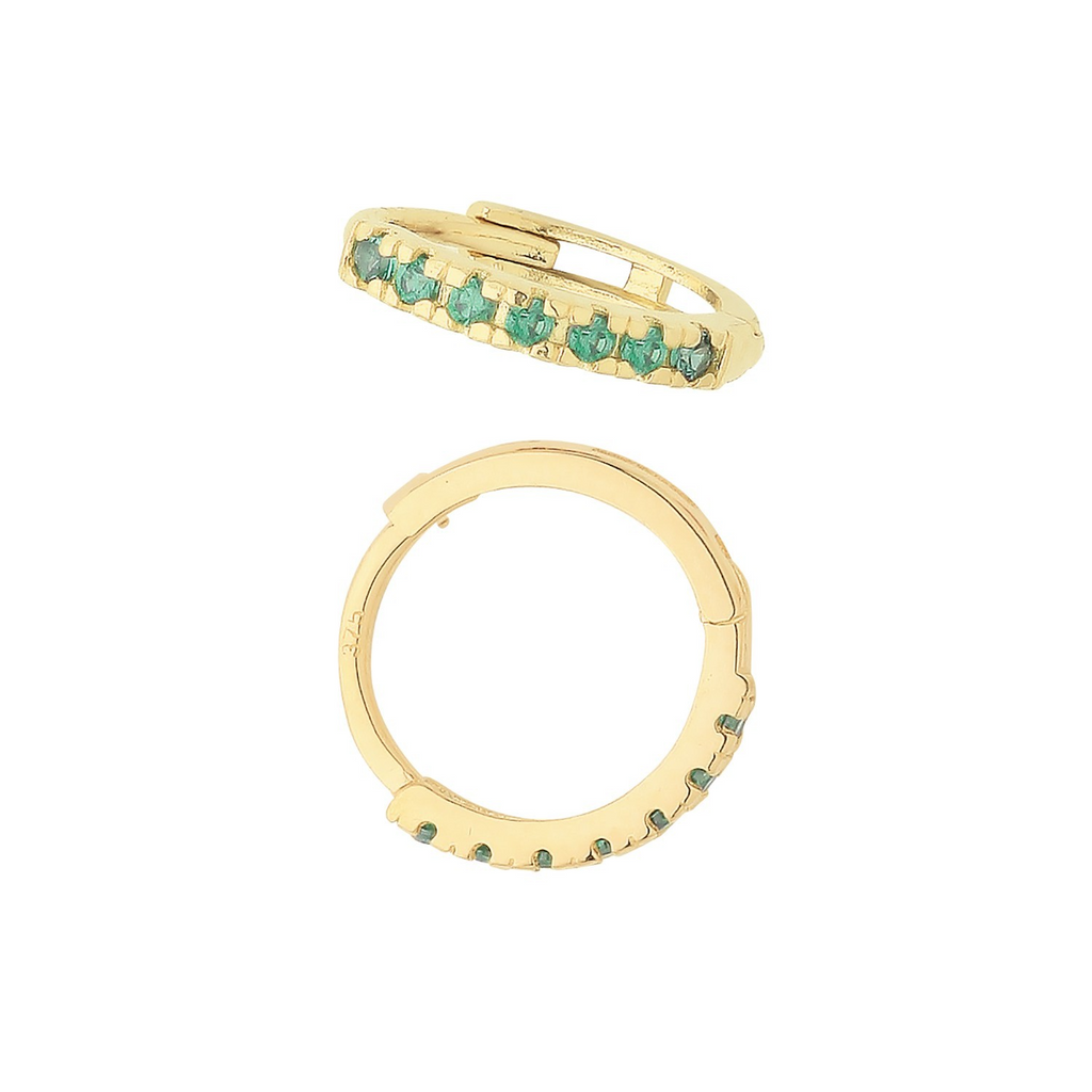 9ct Yellow Gold Emerald Hoop Earrings British Made 375 Hallmark Brand New Boxed