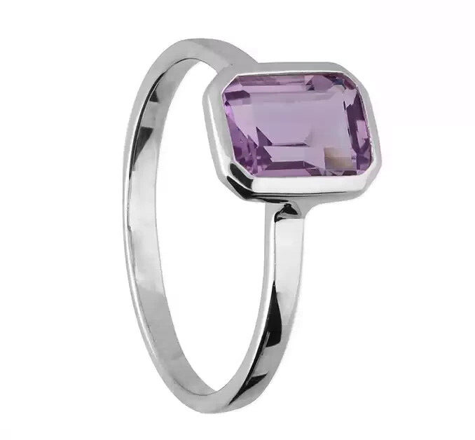 Solitaire Amethyst Ring Sterling Silver 925 Hallmarked British Made Size M - R