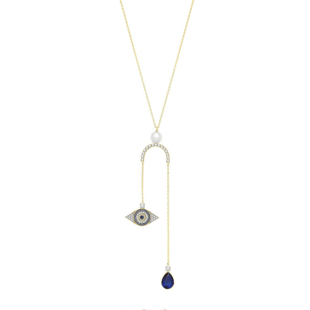 Pearl Evil Eye Necklace and Bracelet Set 9ct Yellow Gold 375 Hallmarked