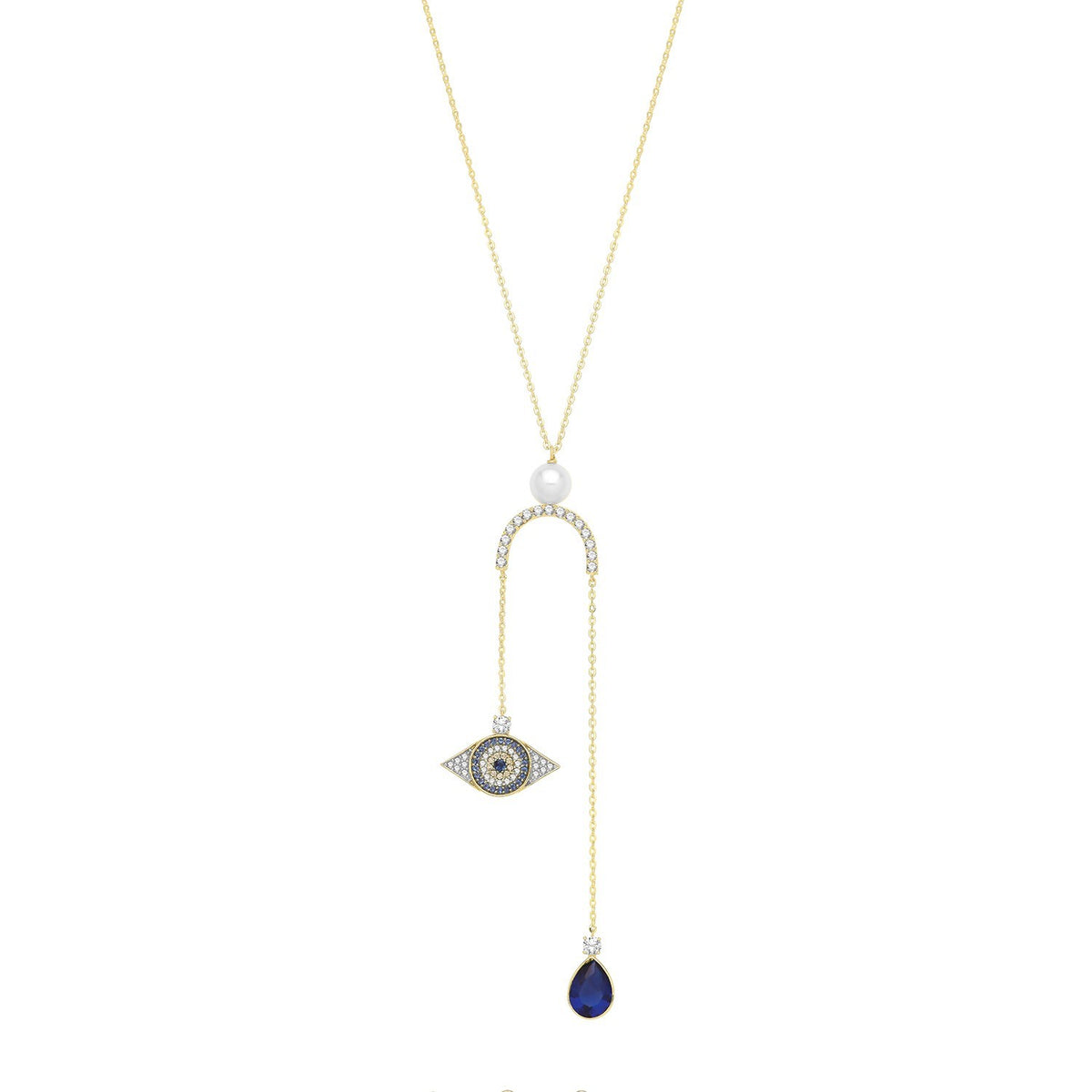 Pearl Evil Eye Necklace and Bracelet Set 9ct Yellow Gold 375 Hallmarked