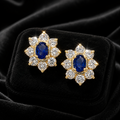 Sapphire Cluster Earrings 9ct Yellow Gold Hallmarked British Made New Boxed