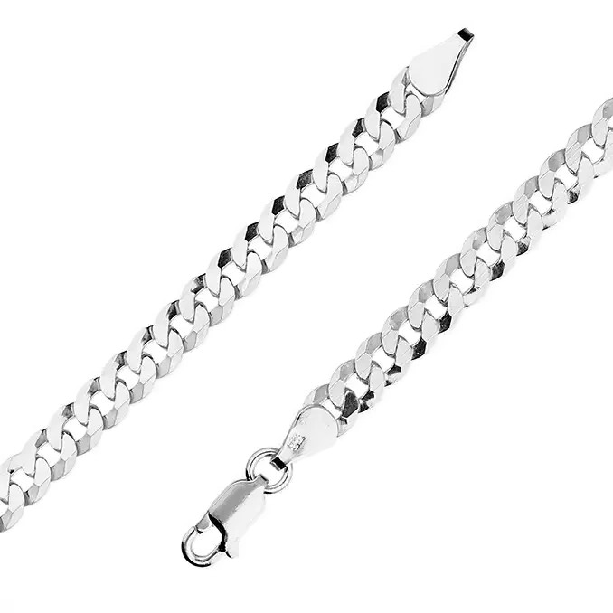 Gents Flat Curb Chain Solid Sterling Silver 925 Hallmarked British Made