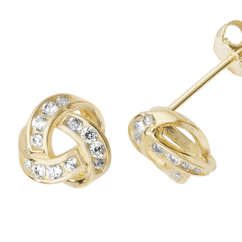 12 Stone Knot Stud Earrings 9ct Yellow Gold 375 Hallmarked Brand New Boxed