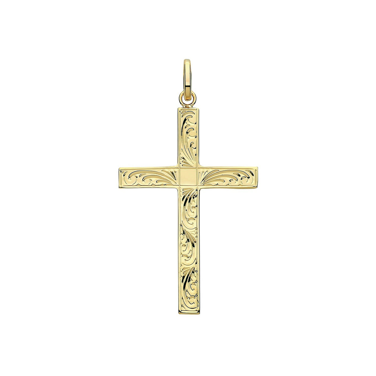 Large 9ct Yellow Gold Engraved Cross Pendant 375 Hallmarked All Chain Lengths