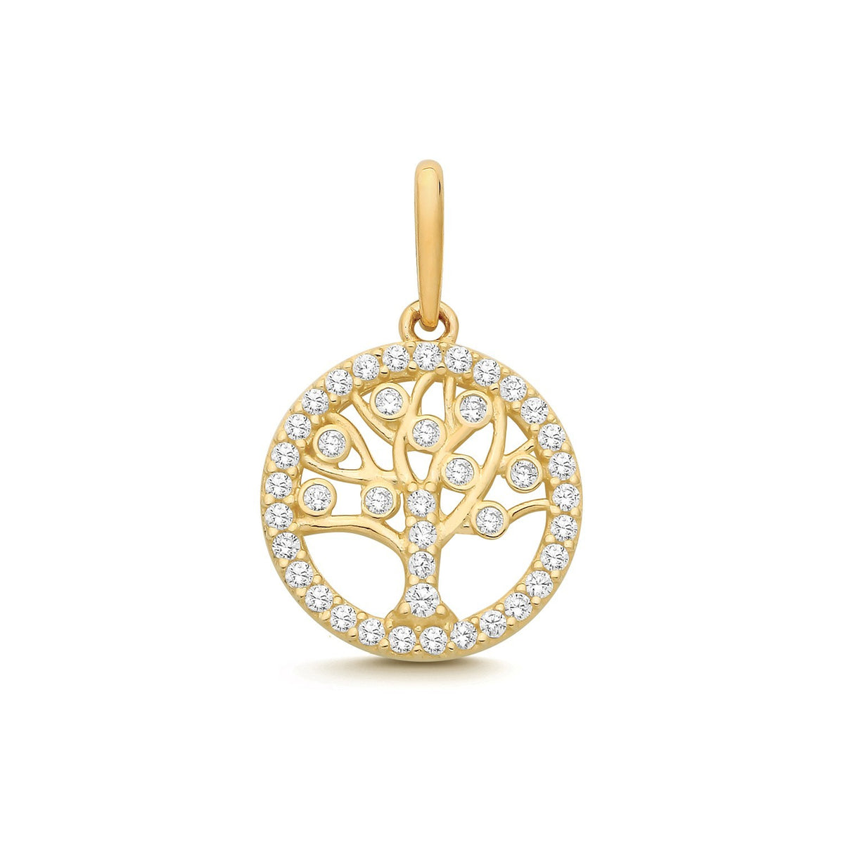 Pave Tree Of Life Pendant 9ct Yellow Gold 375 Hallmarked All Chain Lengths