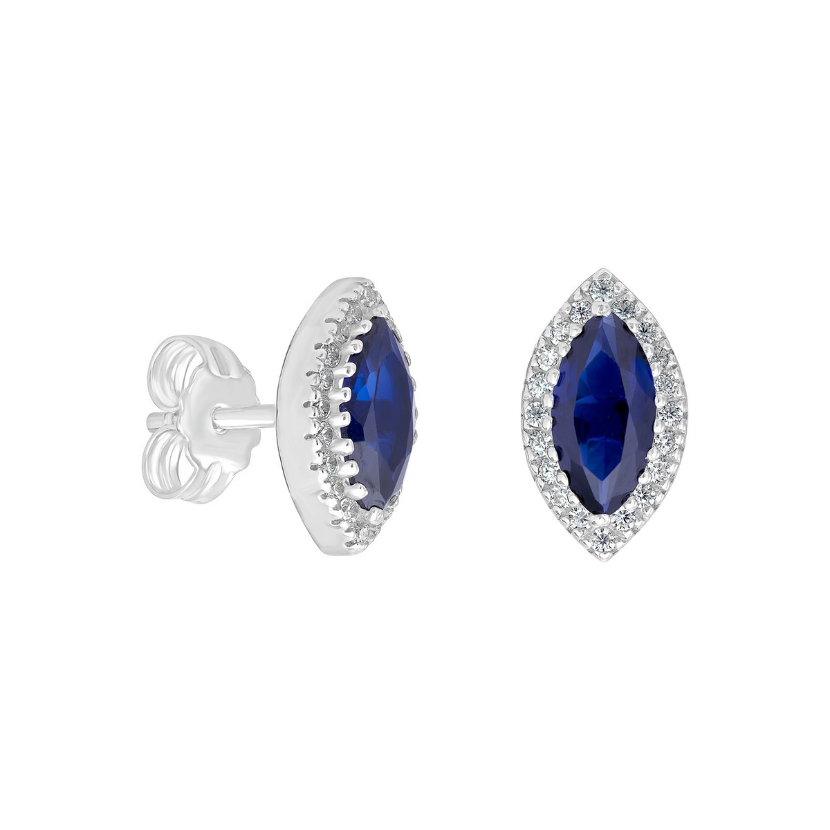 Natural Sapphire Marquise Earrings Sterling Silver 925 Hallmarked British Made