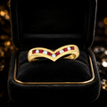 Ruby Diamond Wishbone Ring 9ct Yellow Gold 375 Hallmarked Sizes J - Q