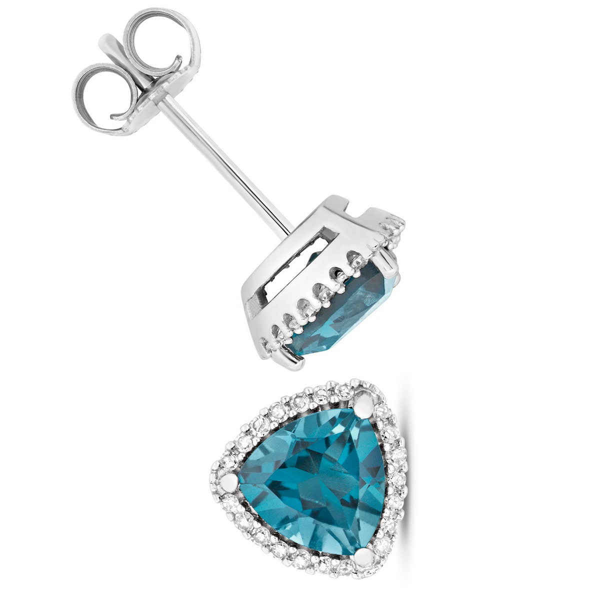 Natural Trillion Blue Topaz Diamond Earrings 9ct White Gold 375 Hallmarked