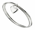 Diamond Cut Double Bangle With Heart Tag Solid Sterling Silver Hallmarked