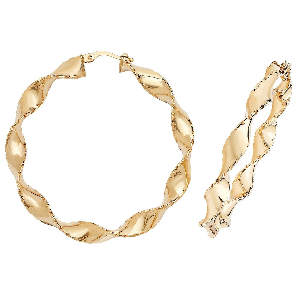 9ct Yellow Gold Ribboned Hoop Earrings 375 Hallmarked 20mm - 60mm Diameter