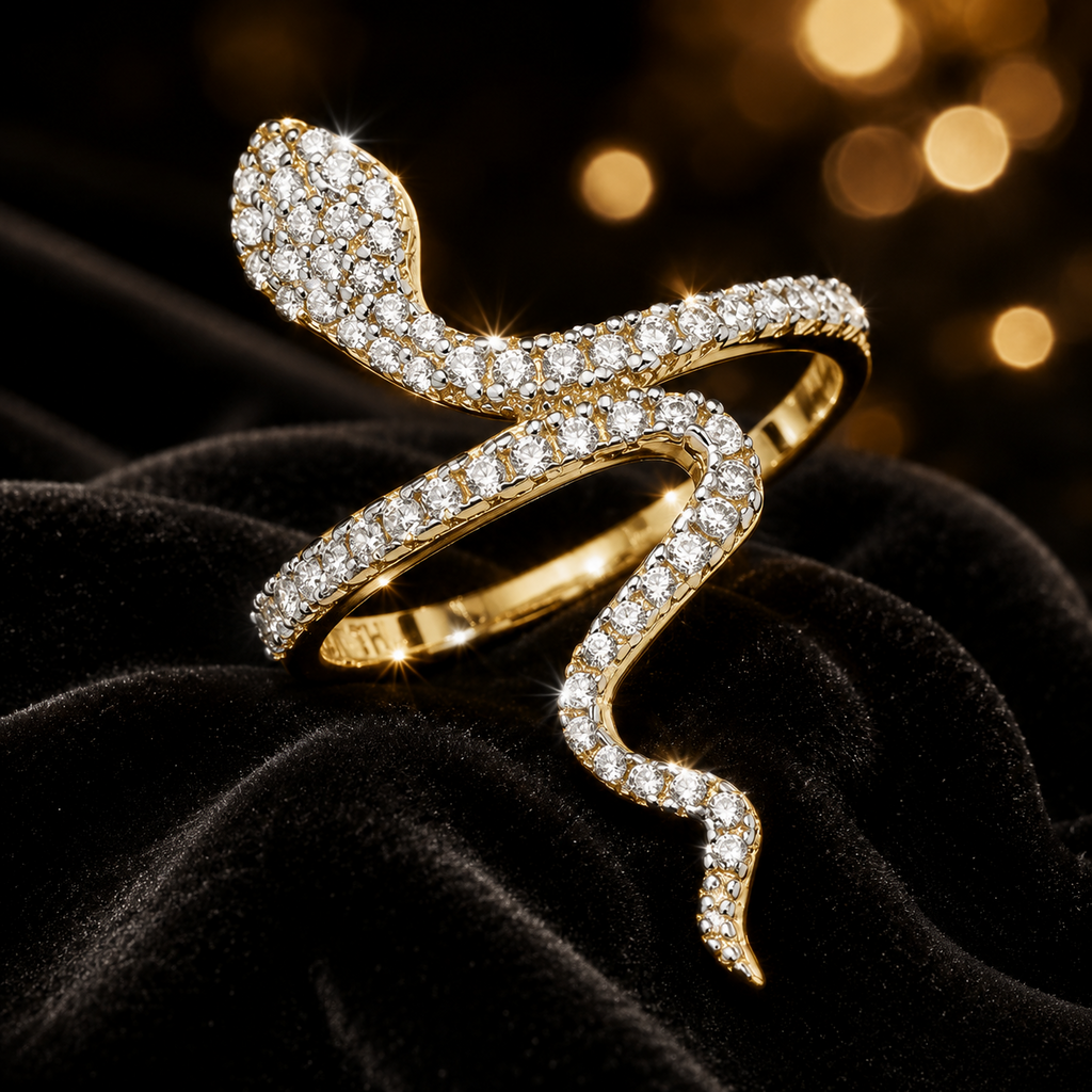 Gemstone Snake Ring 9ct Yellow Gold Hallmarked Sizes J - R British Made
