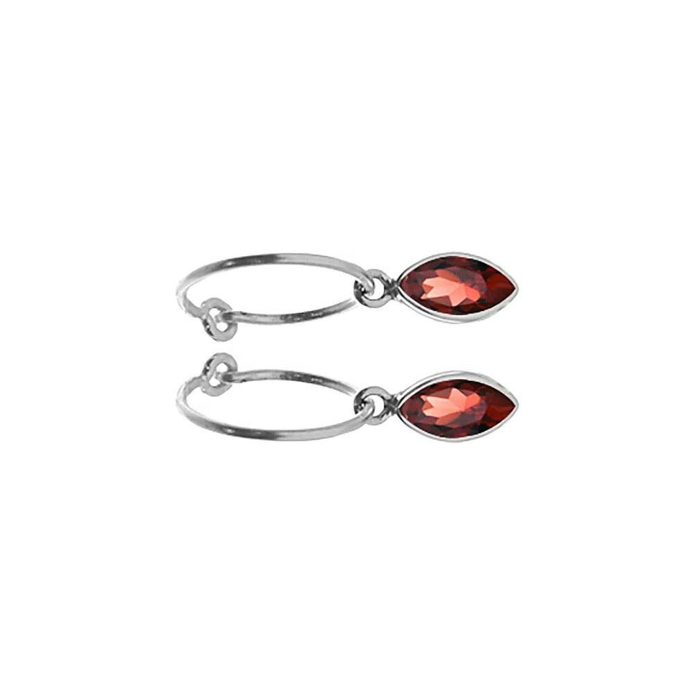 Marquise Garnet Hoop Earrings Sterling Silver 925 Hallmarked Brand New Boxed