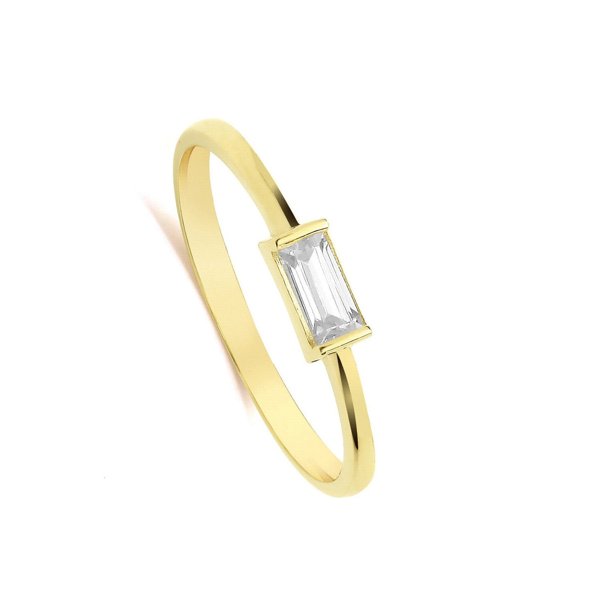Solitaire Baguette Ring 9ct Yellow Gold Hallmarked Sizes J - T  British Made