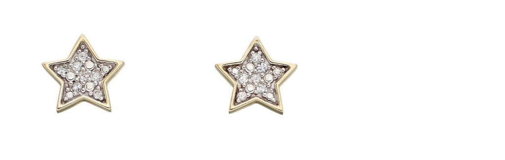 Diamond Star Stud Earrings 9ct Yellow Gold 375 Hallmarked British Made