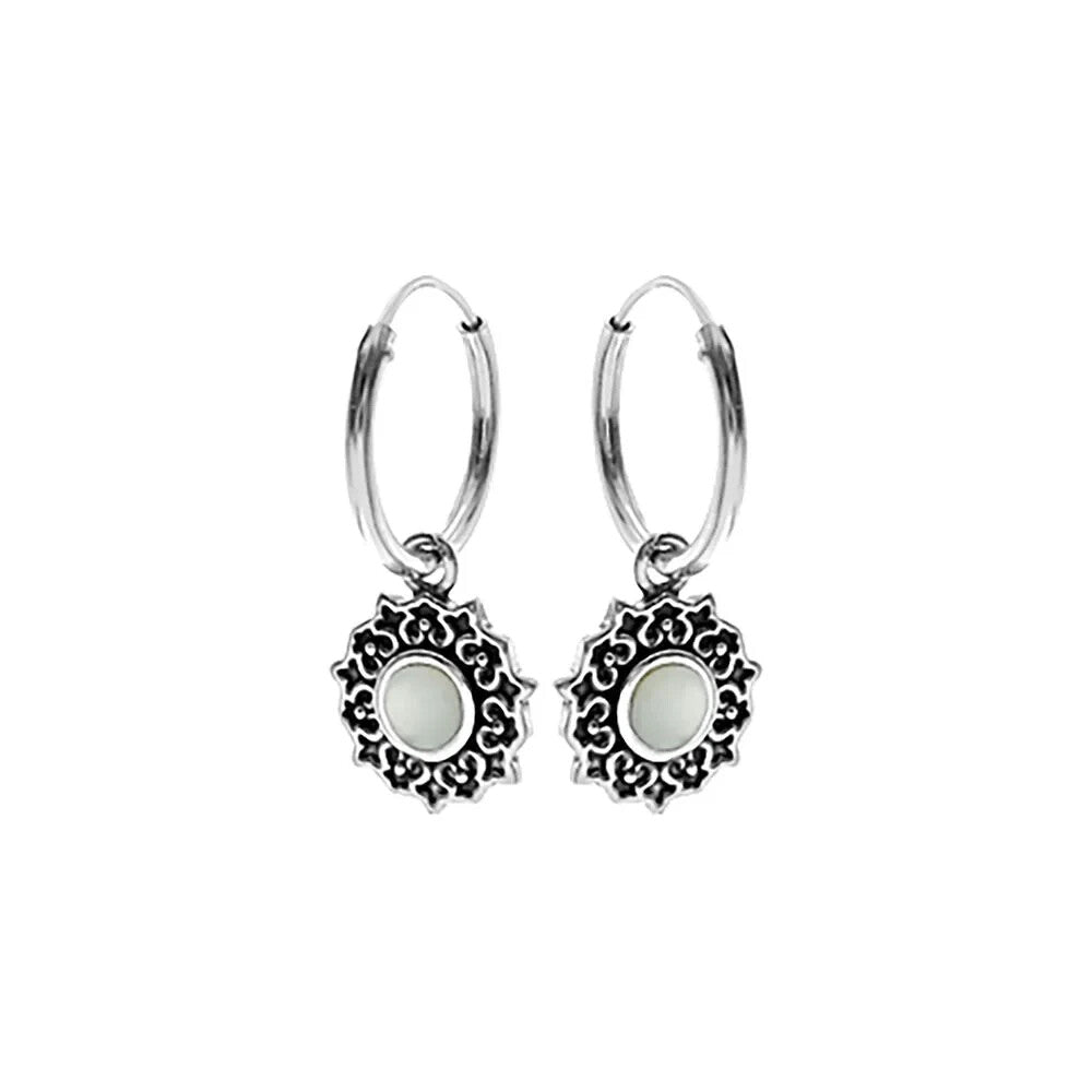 Pearl Sunburst Hoop Earrings Sterling Silver 925 Hallmarked Brand New Boxed