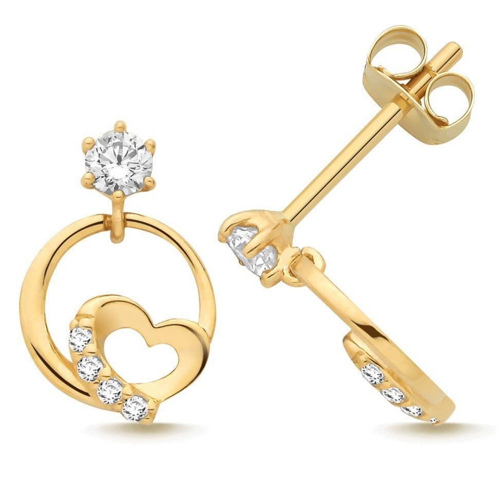 Heart Loop Stud Earrings 9ct Yellow Gold 375 Hallmarked Brand New Boxed