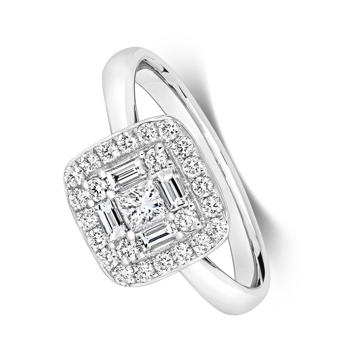 Natural Diamond Baguette Halo Ring 18ct White Gold Hallmarked Sizes J - Q