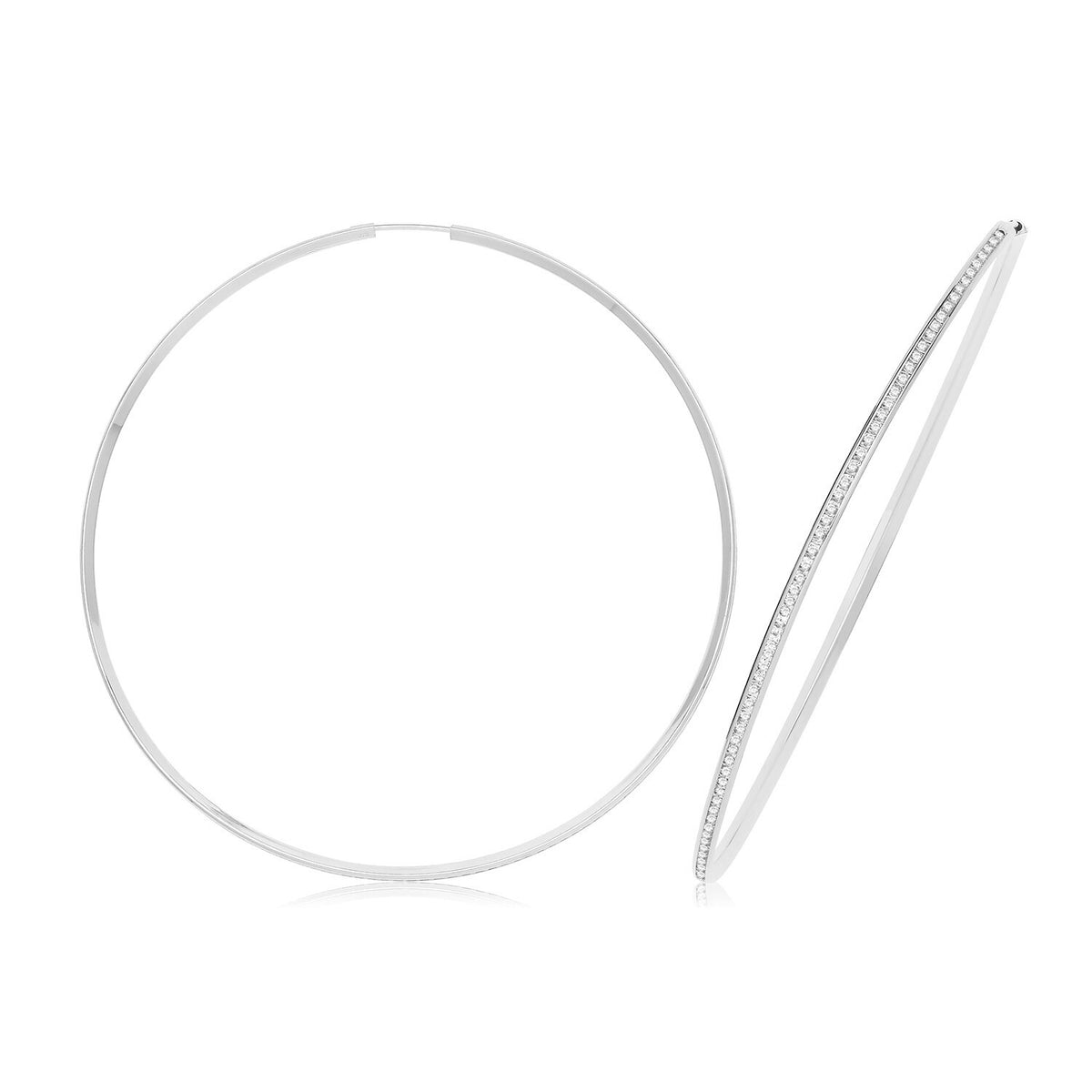 9ct White Gold Channel Set Hoop Earrings 375 Hallmarked 25mm-70mm Diameter