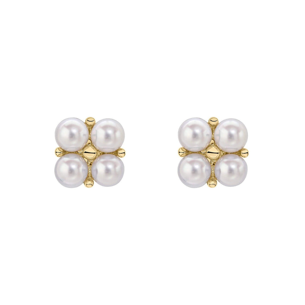 Floral pearl Stud Earrings British Made 9ct Yellow Gold 375 Hallmarked