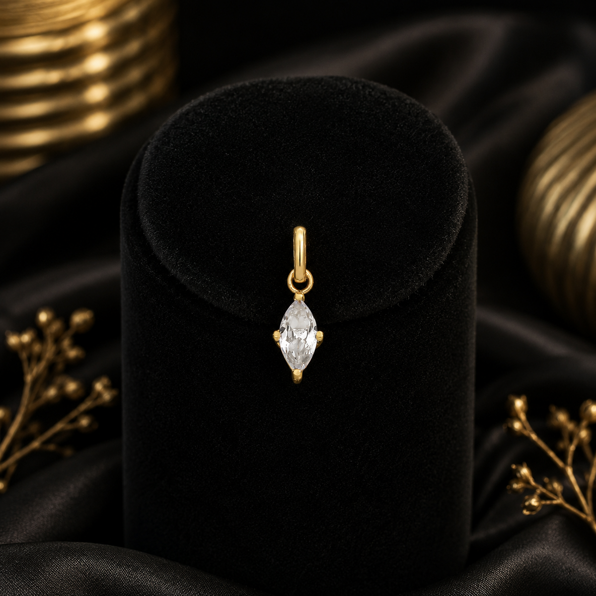 Marquise Gemstone 9ct Yellow Gold Pendant Hallmarked All Chain Lengths