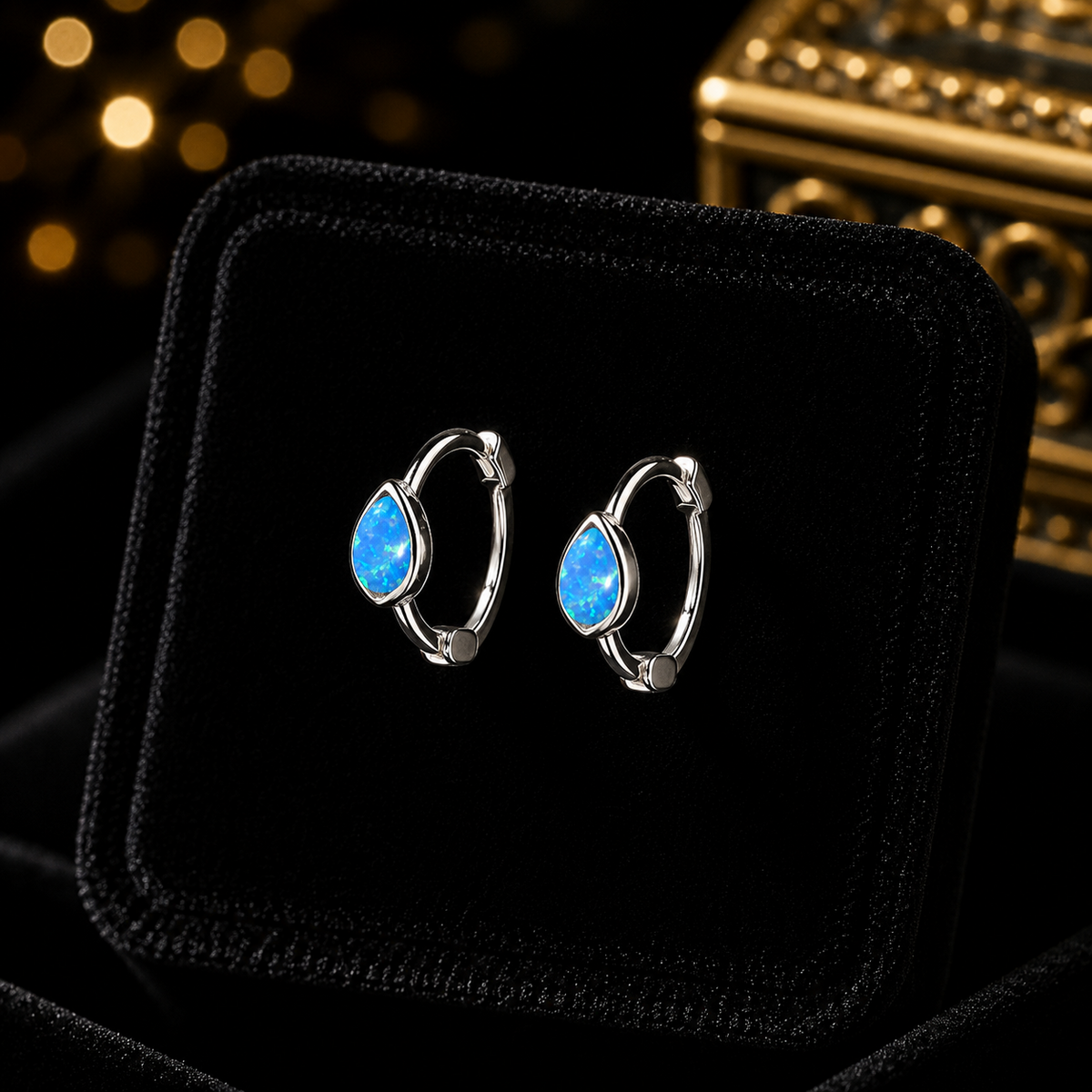 Teardrop Opal Hoop Huggie Earrings Sterling Silver 925 Hallmark Brand New Boxed