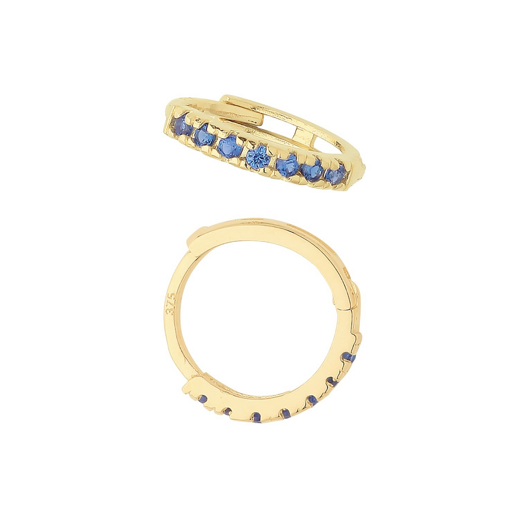 9ct Yellow Gold Sapphire Hoop Earrings British Made 375 Hallmark Brand New Boxed