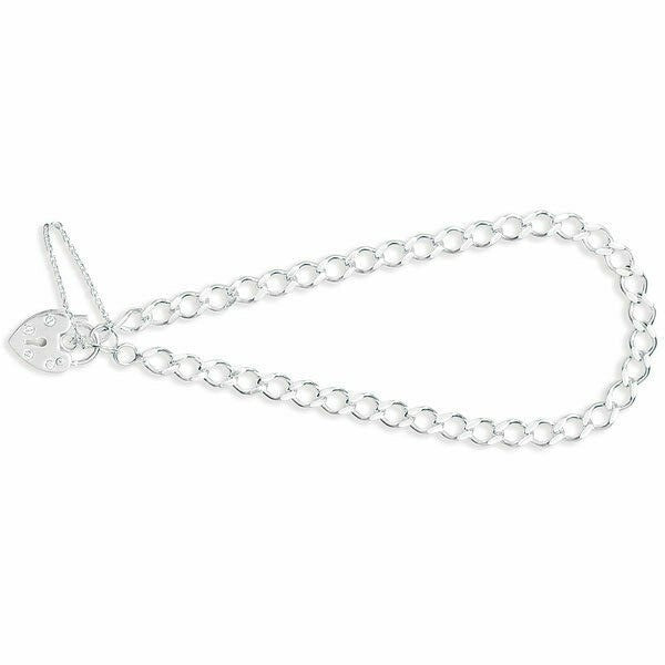 Heart Padlock Charm Bracelet Solid Sterling Silver 