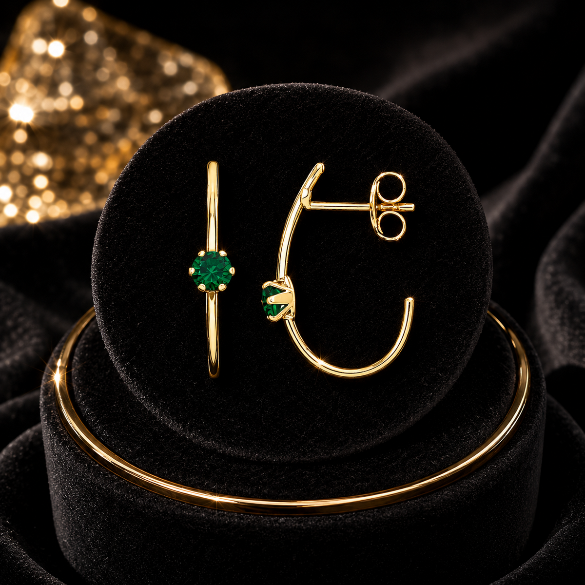 Natural Emerald Half Hoop Earrings 9ct Yellow Gold 375 Hallmarked Brand New