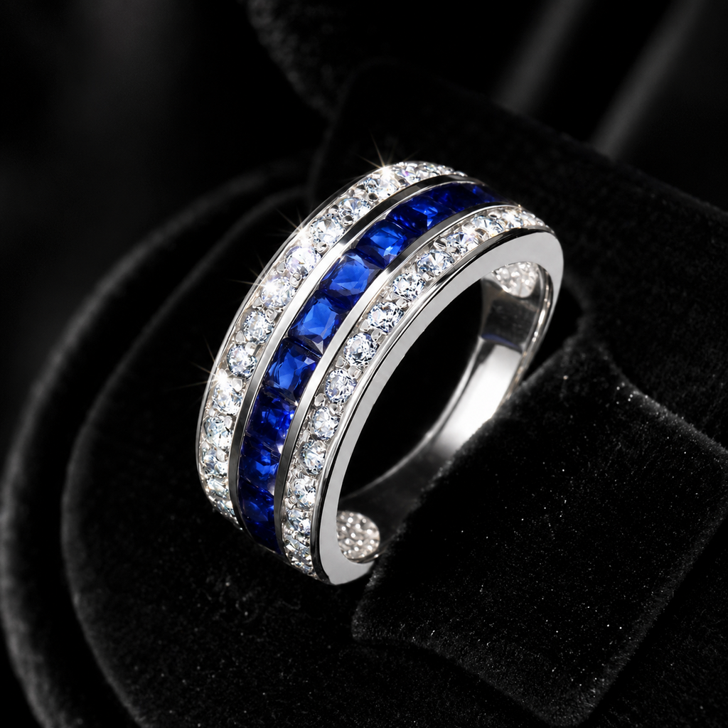 Sterling Silver Sapphire Ring Channel Set 925 Hallmarked British Made Sizes J-R
