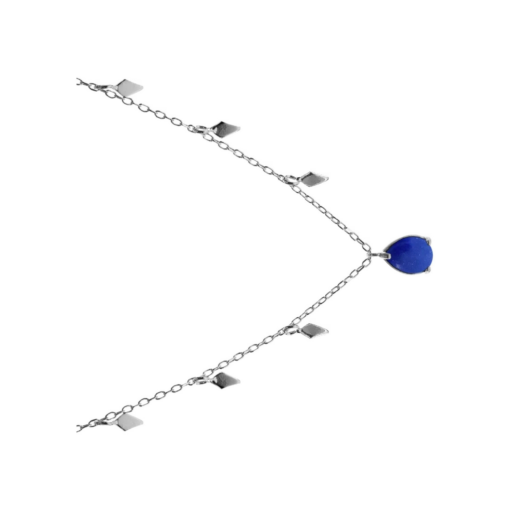 Teardrop Lapis Lazuli Necklace Solid Sterling Silver 925 Hallmarked British Made