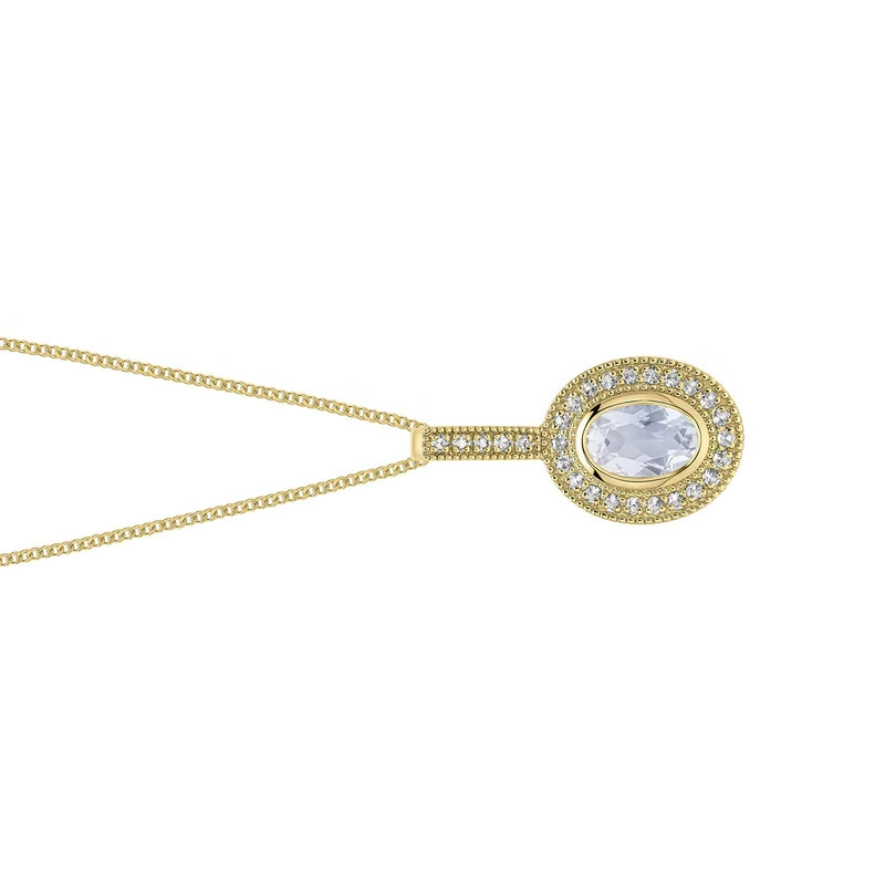 Oval Moonstone & Topaz Pendant 9ct Yellow Gold 375 Hallmarked British Made