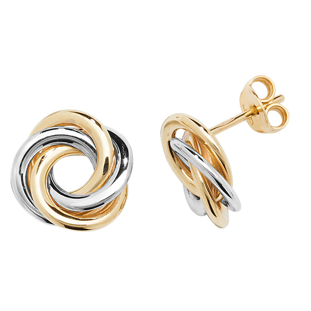 Interlocking Stud Earrings 9ct Multi Tone Gold 375 Hallmarked Brand New Boxed