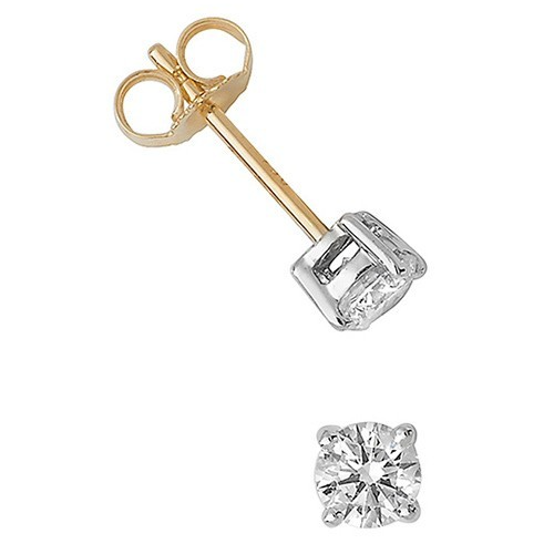 Natural Diamond Stud Solitaire Earrings 18ct 2 Tone Gold Hallmarked British Made
