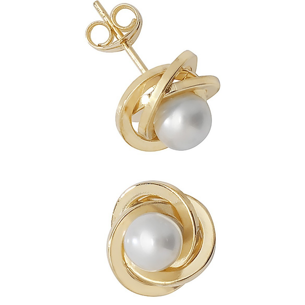 Orbit Natural Pearl Stud Earrings 9ct Yellow Gold 375 Hallmarked Brand New Boxed