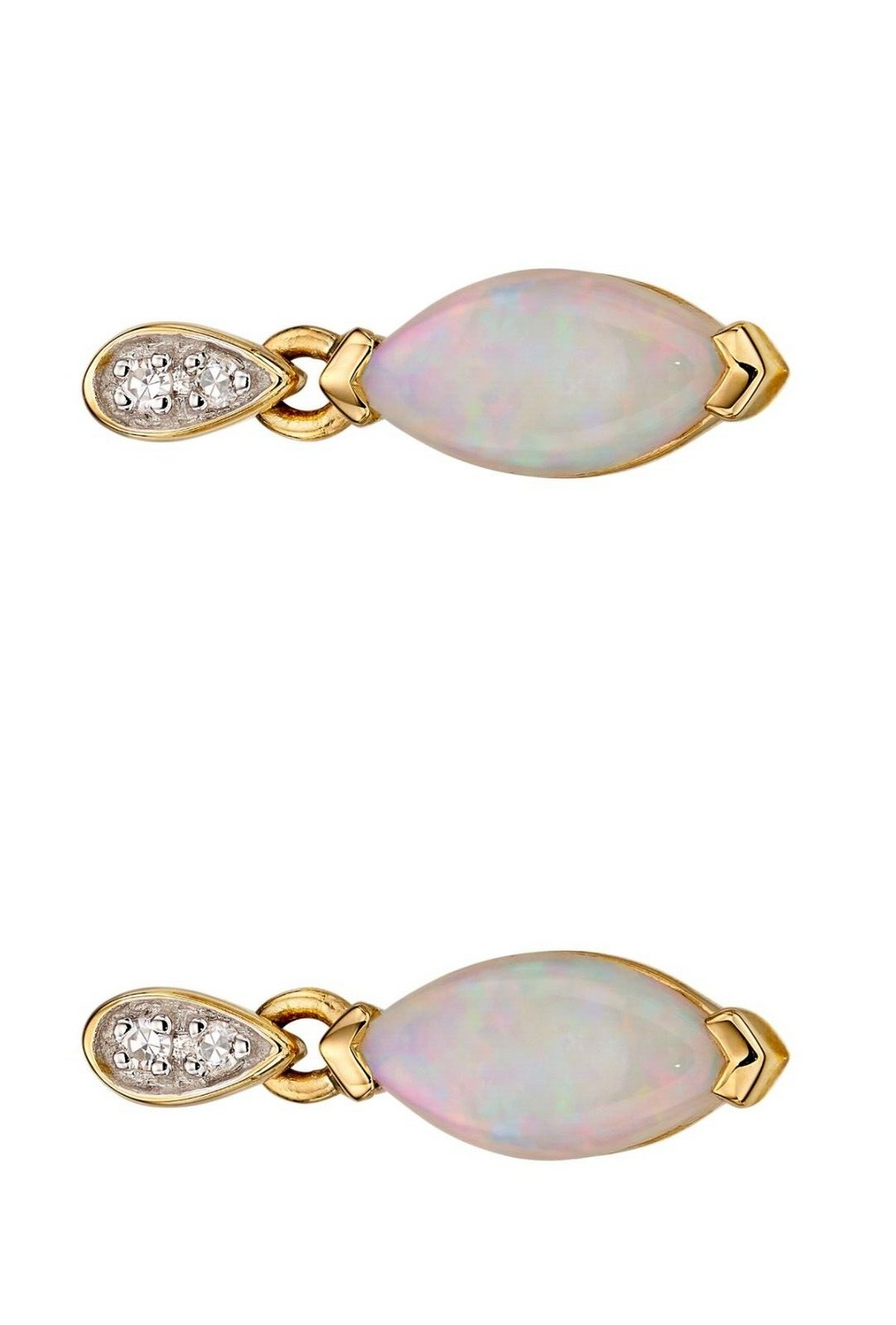 Oval Opal And Diamond Drop Earrings 9ct Yellow Gold 375 Hallmarked British Made