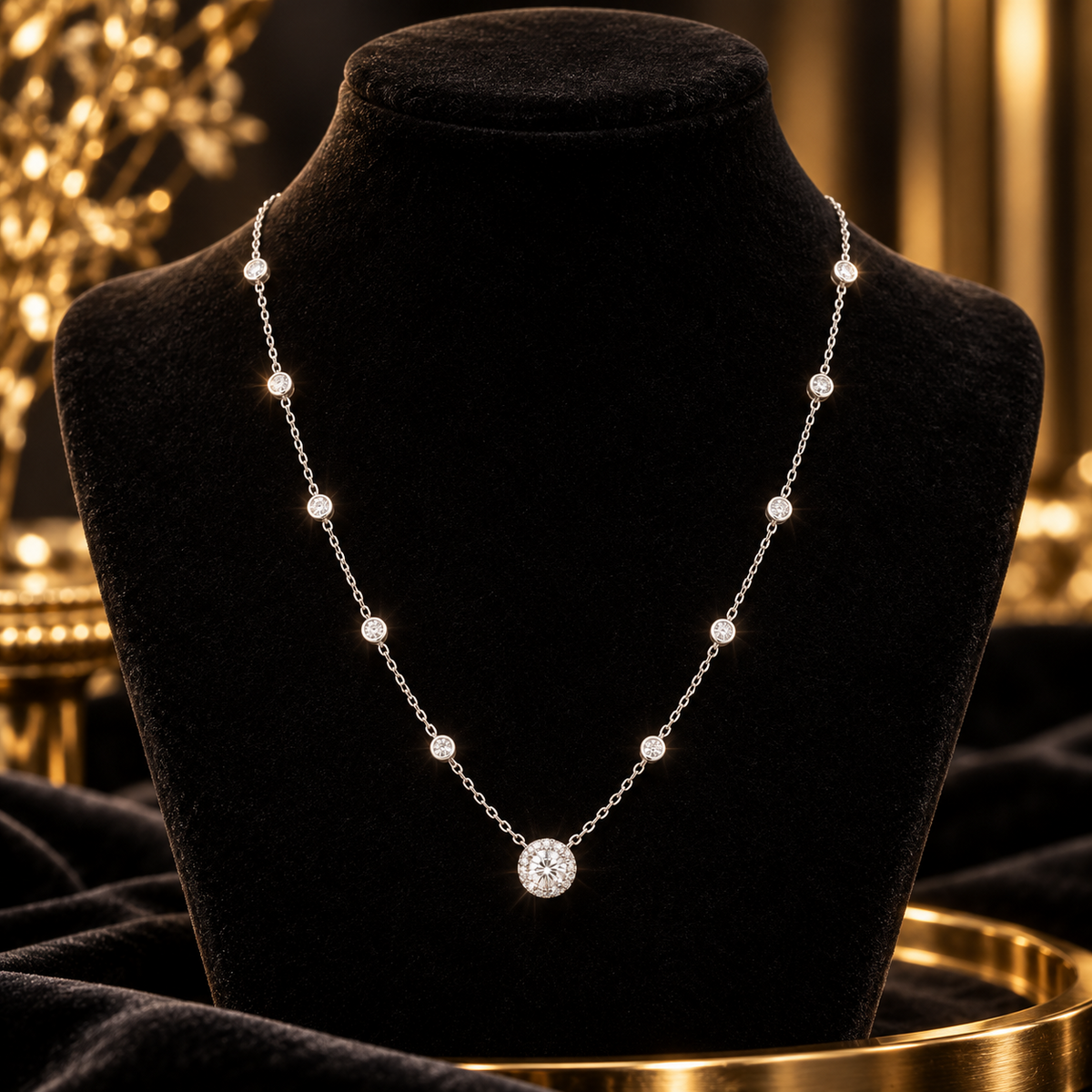 Solitaire Station Set Necklace Sterling Silver 925 Hallmarked British Made