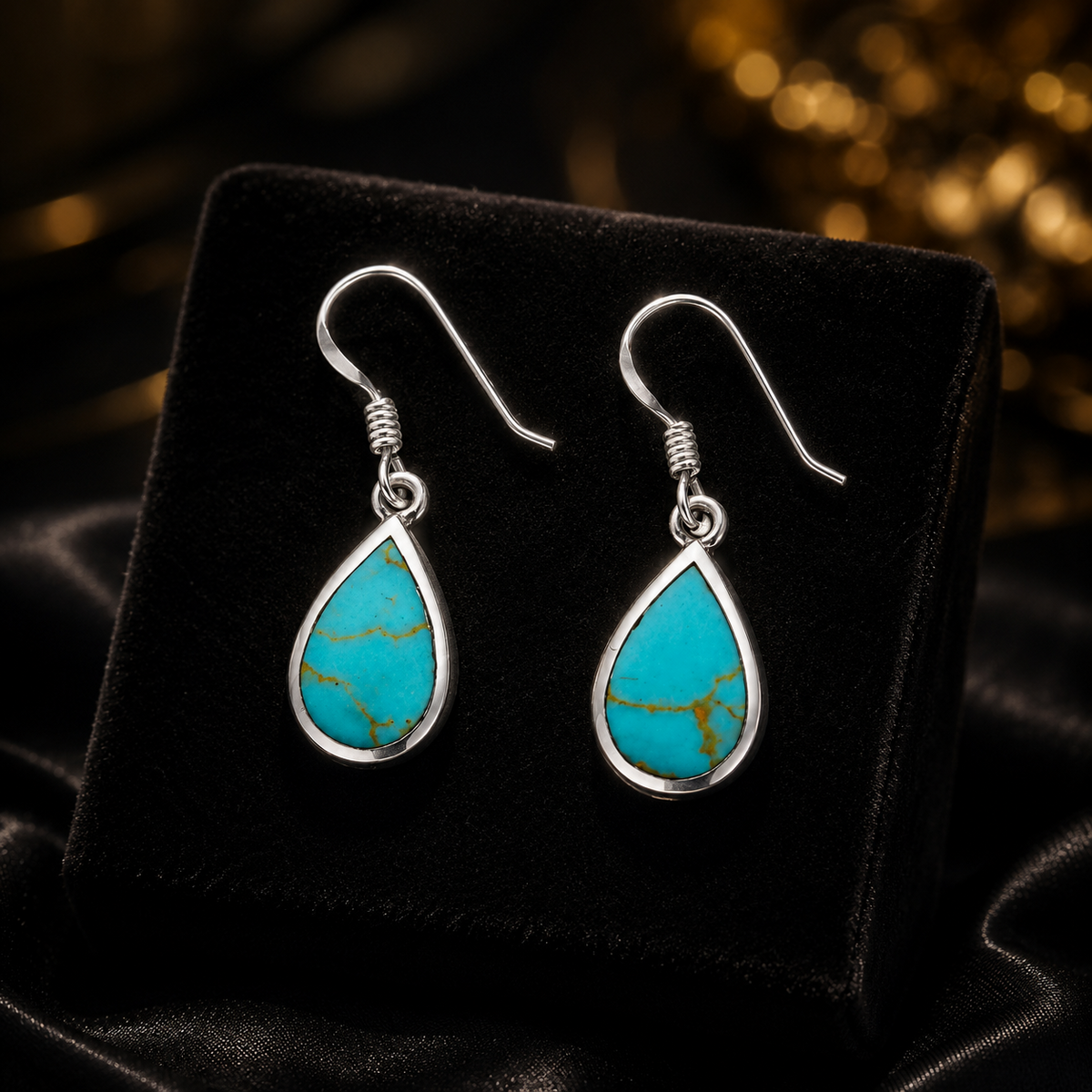 Teardrop Turquoise Drop Earrings Sterling Silver 925 Hallmarked Brand New Boxed