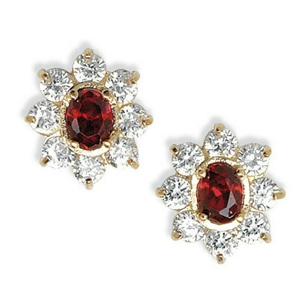 Garnet Cluster Earrings 9ct Yellow Gold Hallmarked Brand New Boxed British Made
