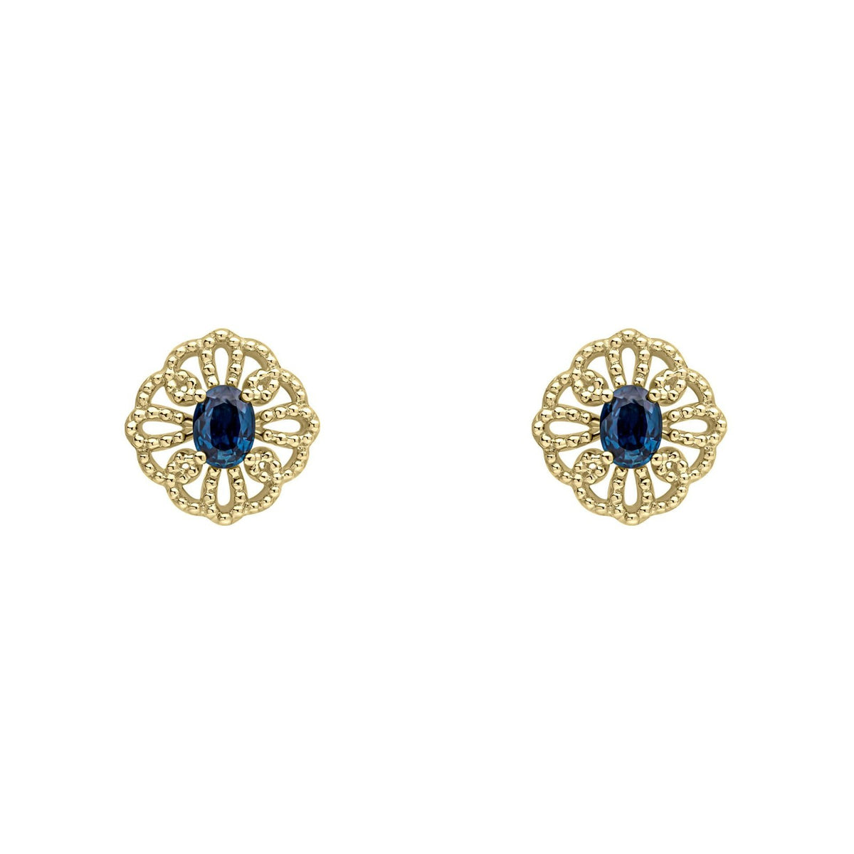 Floral Sapphire Stud Earrings 9ct Yellow Gold 375 Hallmarked British Made