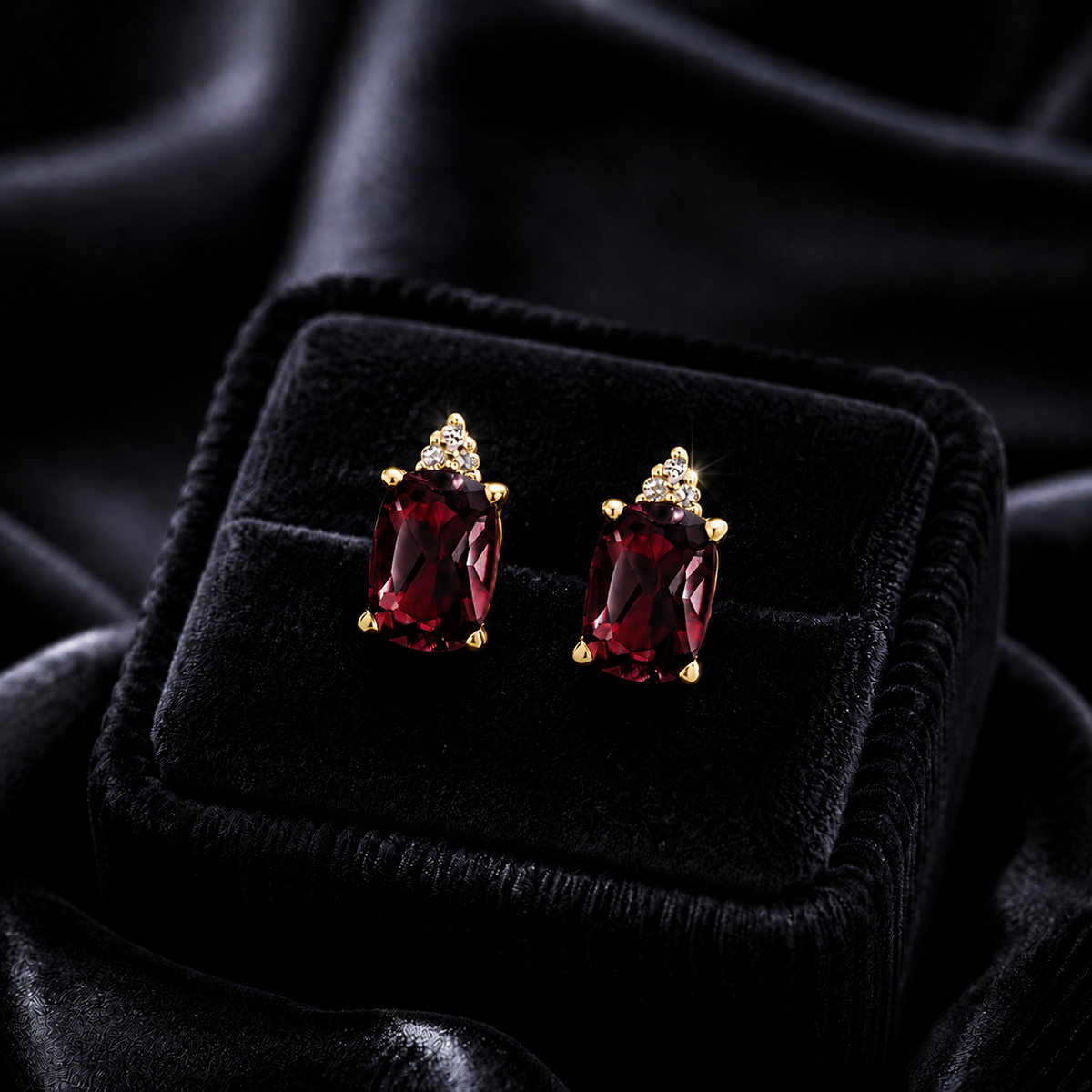 Natural Oval Garnet Diamond Stud Earrings 9ct Yellow Gold 375 Hallmarked