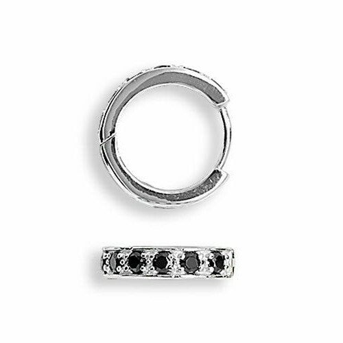 Mens Huggie Hoop Earring Black Cubic Zirconia Sterling Silver Gents 925 Hallmark