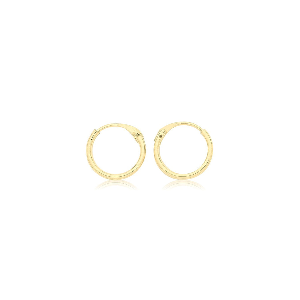 9ct Yellow Gold Sleeper Hoop Earrings 375 Hallmarked 6mm - 10mm Diameter